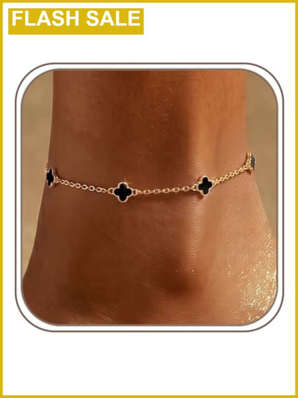 14K Gold-Plated Dainty Tiny Clover Cable Chain Anklet Adjustable Beach Jewelry